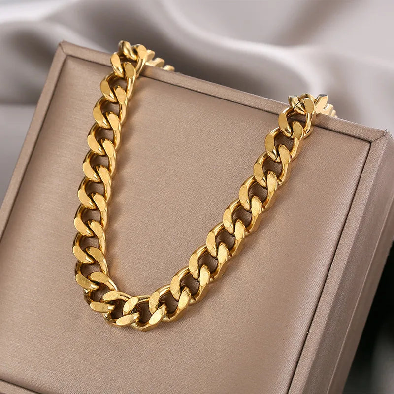 MEYRROYU Stainless Steel Two Color Thick Chain Necklaces For Female Clavicle Chain 2021 Trendy New Fashion Party Gift Jewelry