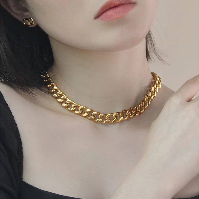 MEYRROYU Stainless Steel Two Color Thick Chain Necklaces For Female Clavicle Chain 2021 Trendy New Fashion Party Gift Jewelry