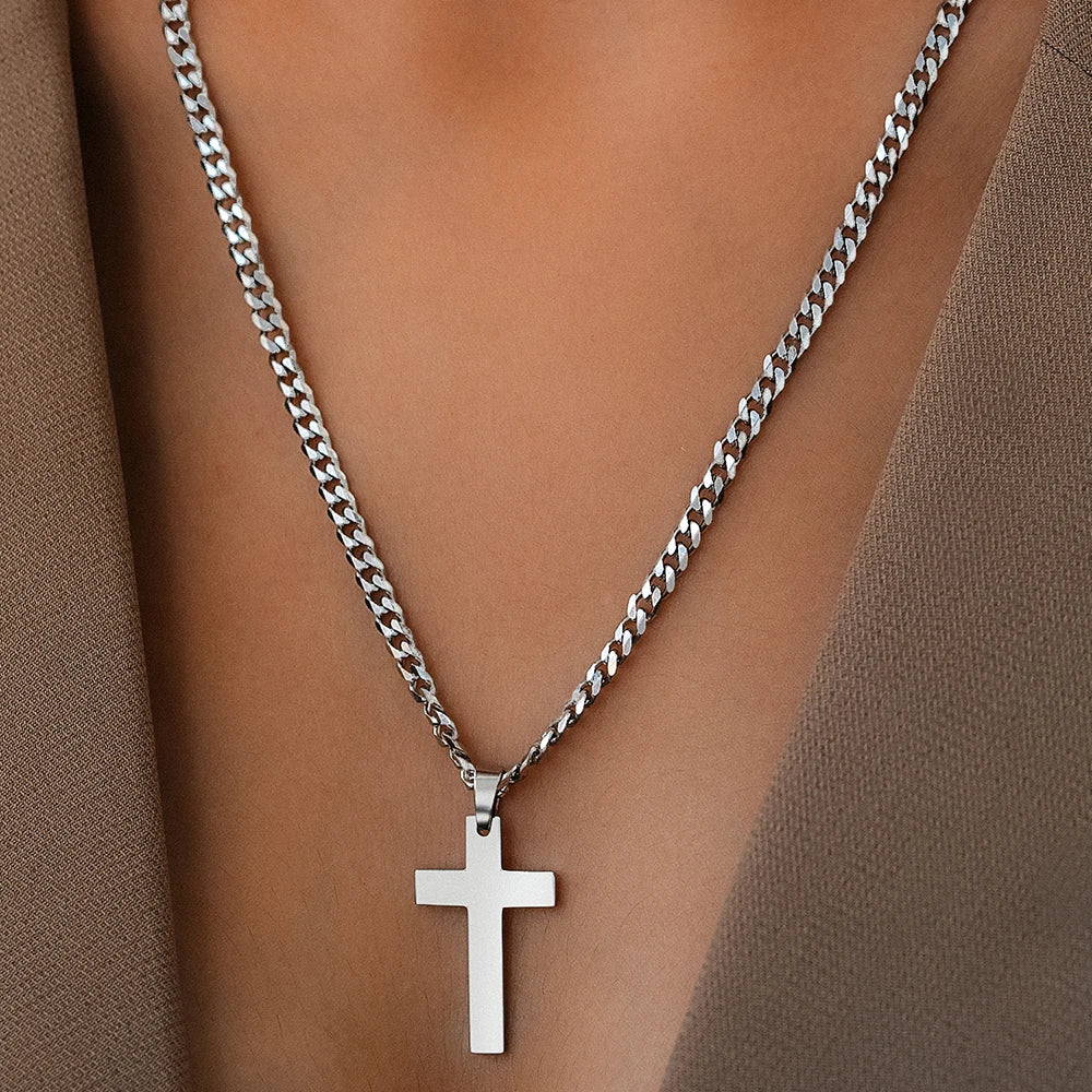 Stainless Steel Necklace New Style Pop Cross Chunky Chain Cross Pendant Hip Hop Necklace For Women Jewelry Party Gift Daily Wear