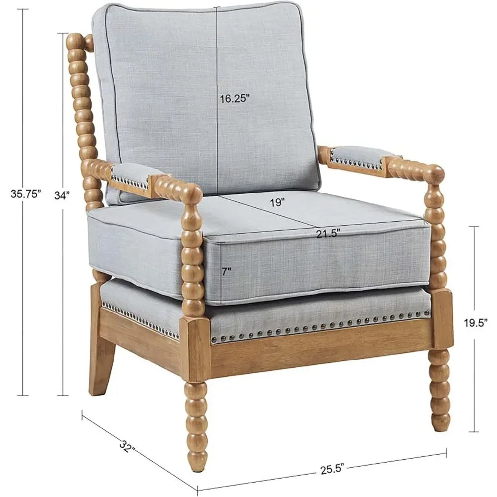 Modern Accent Chairs Padded Solid Wood Armrest and Frame Oakwood Finish,Upholstered Seat,Bedroom,Family Living Room,Light Blue