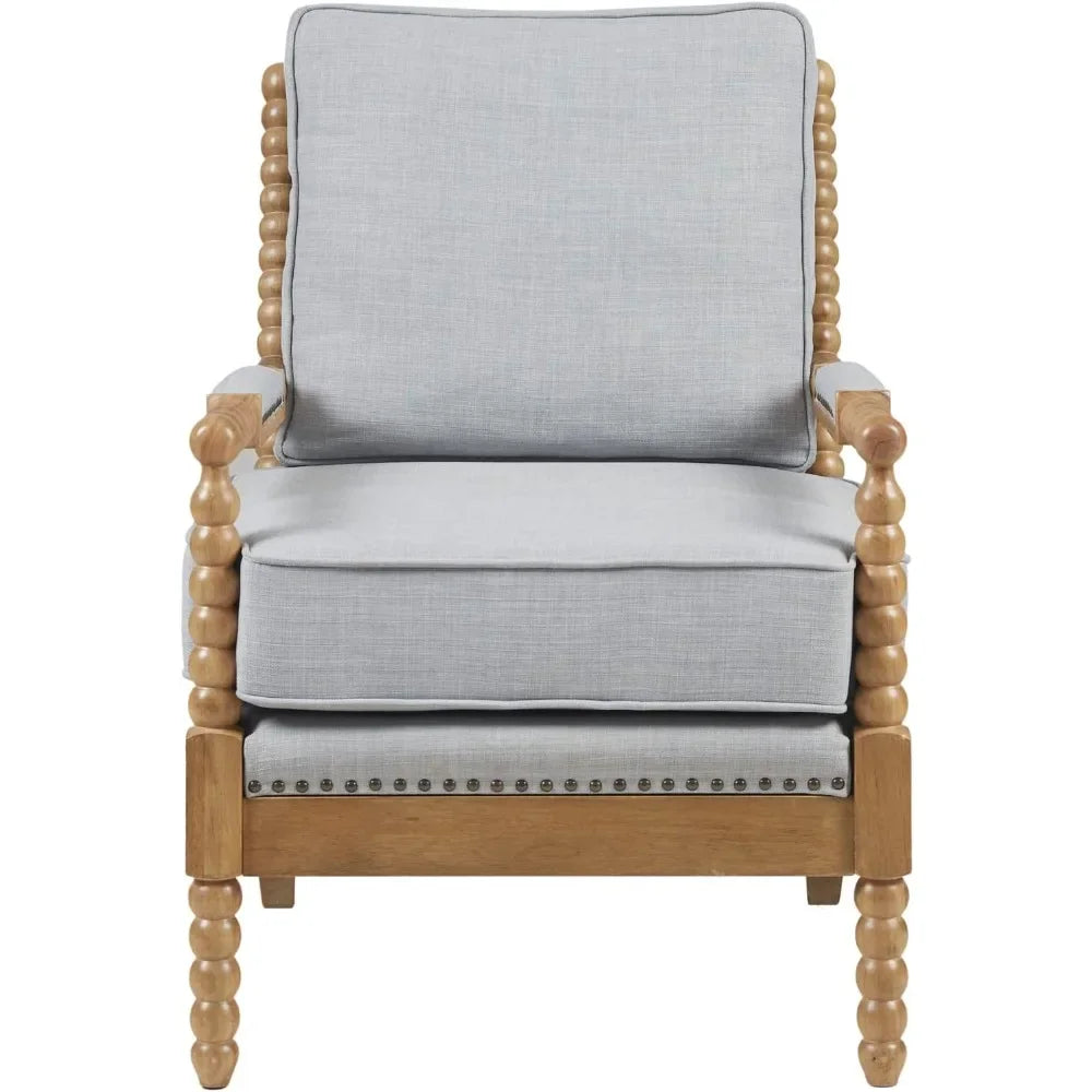 Modern Accent Chairs Padded Solid Wood Armrest and Frame Oakwood Finish,Upholstered Seat,Bedroom,Family Living Room,Light Blue
