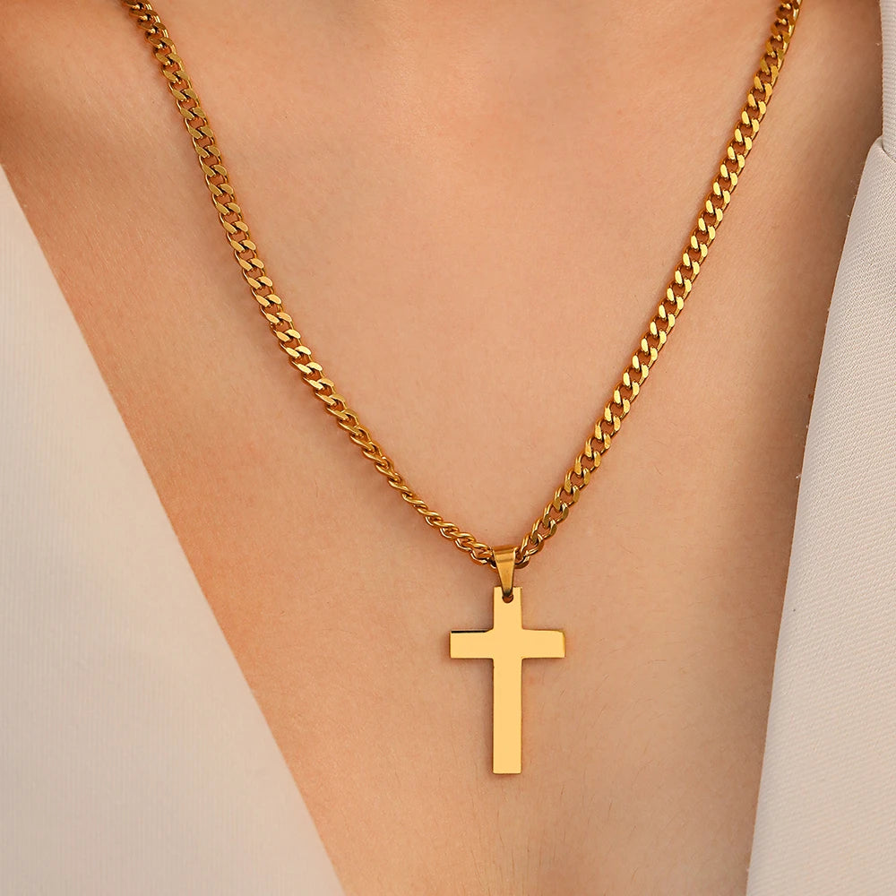 Stainless Steel Necklace New Style Pop Cross Chunky Chain Cross Pendant Hip Hop Necklace For Women Jewelry Party Gift Daily Wear