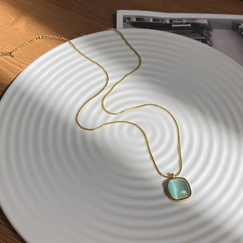 fashion High Quality Stainless steel Chain Light green stone Gold color Necklace Luxury Jewelry For Women's Clavicle Chain gift