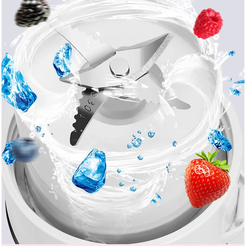 USB Electric Safety Juicer Cup Small Juicer Machine Fruit Juice Mixer Ice Smoothie Blender Cup 6-Knife (Blue)