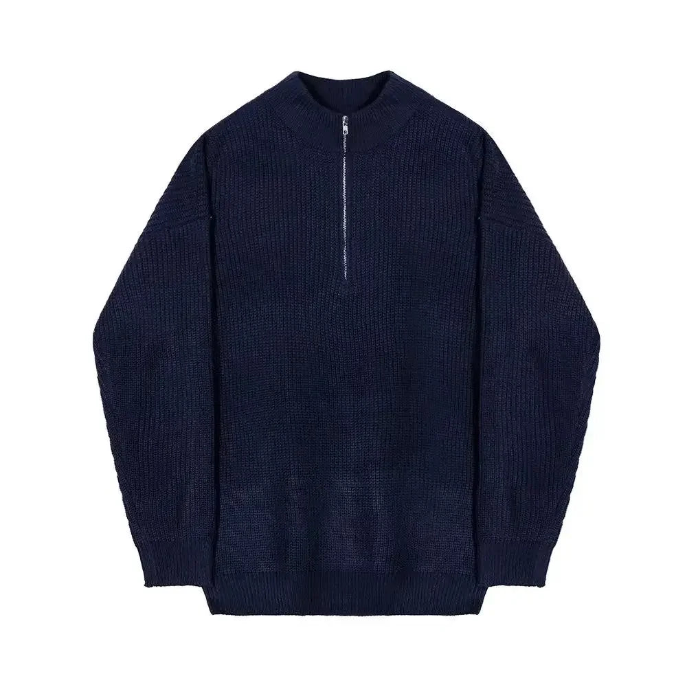 2023 Spring Autumn Men New Fashion Men Loose Half-high Collar Zipper Pullover Knitted Sweater Jacket All-match Clothing