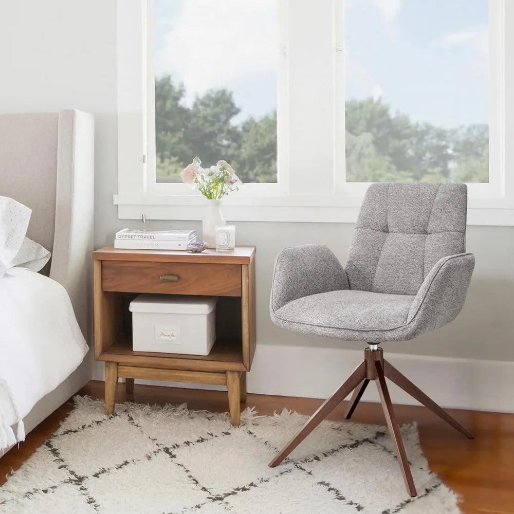 Modern Swivel Chair, Accent Chair with Armchair and Metal Legs,Fabric Cushion with Sponge Desk Chair No Wheels,Chairs