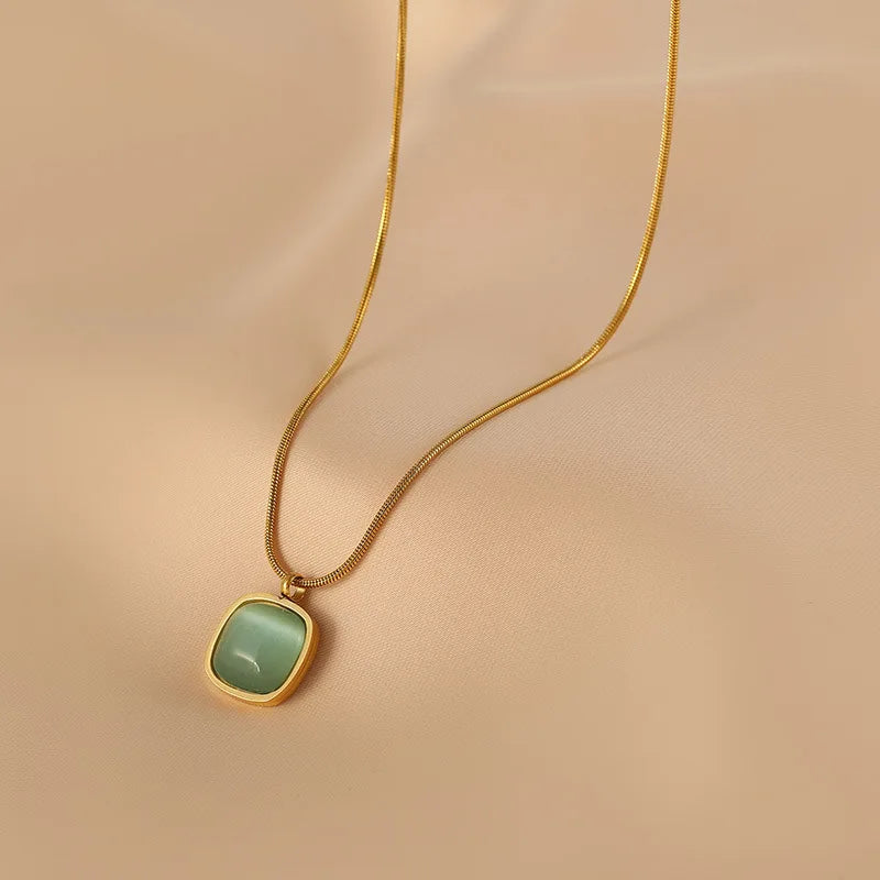 fashion High Quality Stainless steel Chain Light green stone Gold color Necklace Luxury Jewelry For Women's Clavicle Chain gift