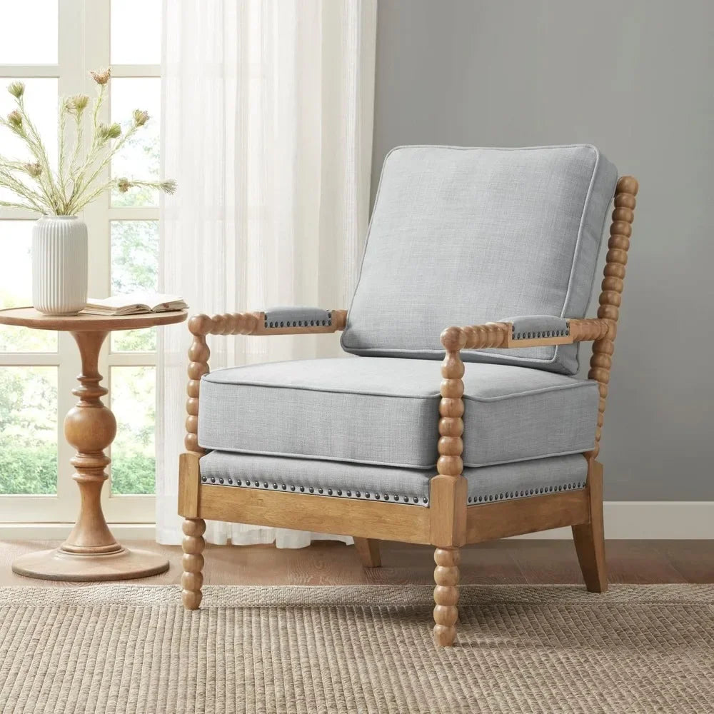 Modern Accent Chairs Padded Solid Wood Armrest and Frame Oakwood Finish,Upholstered Seat,Bedroom,Family Living Room,Light Blue