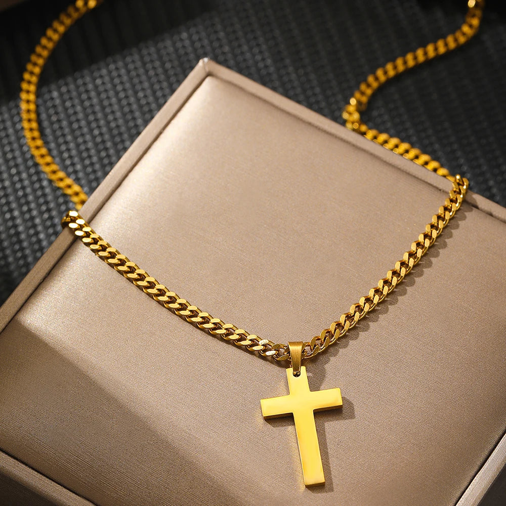 Stainless Steel Necklace New Style Pop Cross Chunky Chain Cross Pendant Hip Hop Necklace For Women Jewelry Party Gift Daily Wear