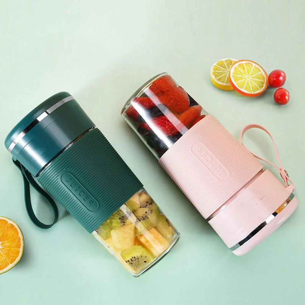 USB Electric Safety Juicer Cup Small Juicer Machine Fruit Juice Mixer Ice Smoothie Blender Cup 6-Knife (Blue)