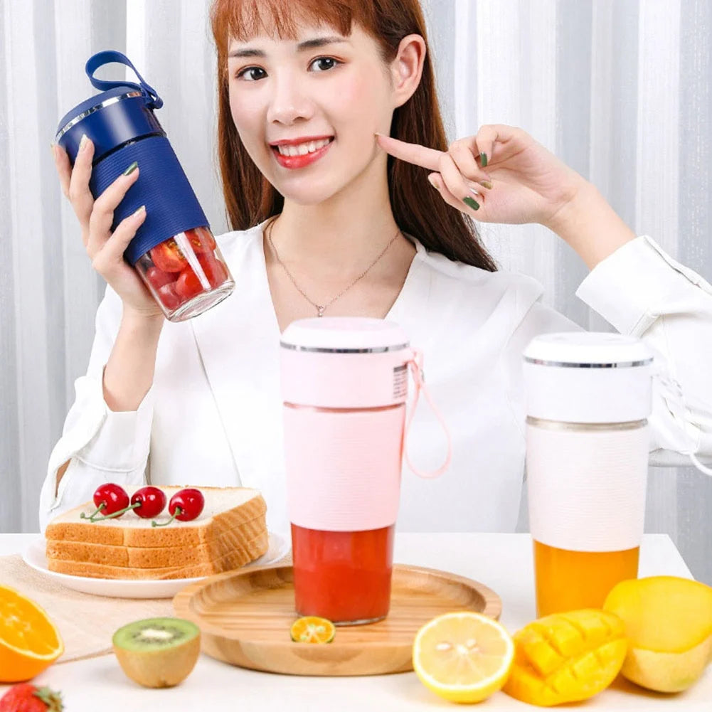USB Electric Safety Juicer Cup Small Juicer Machine Fruit Juice Mixer Ice Smoothie Blender Cup 6-Knife (Blue)