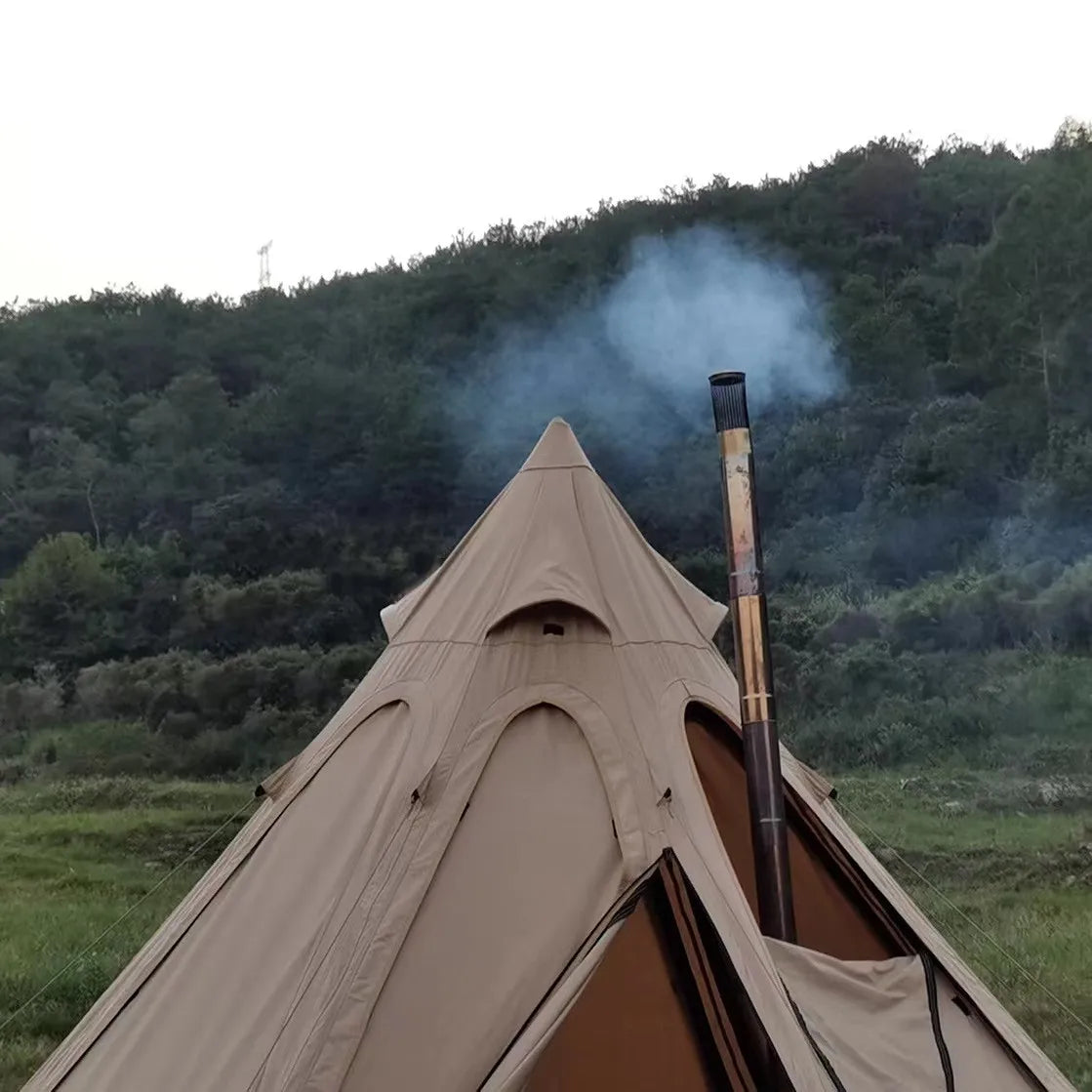 Outdoor Luxury Mongolian BBQ Pyramid Garden Camping Yurt Tent With Chimney Hole For Sale