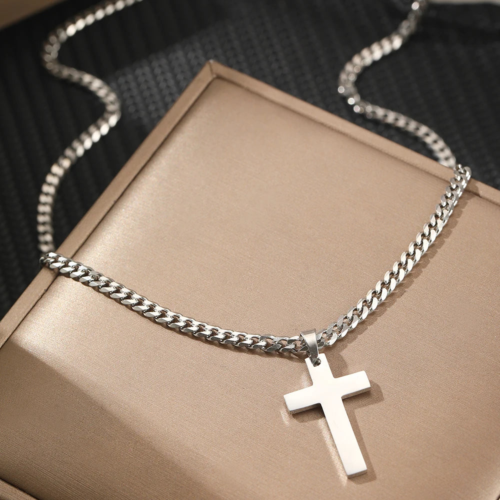 Stainless Steel Necklace New Style Pop Cross Chunky Chain Cross Pendant Hip Hop Necklace For Women Jewelry Party Gift Daily Wear