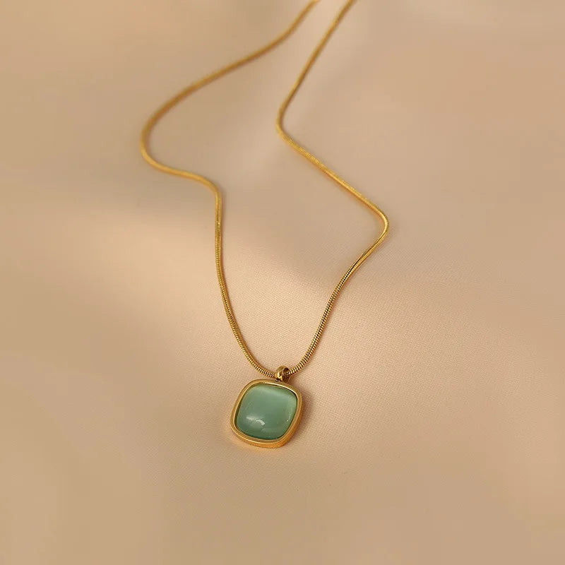 fashion High Quality Stainless steel Chain Light green stone Gold color Necklace Luxury Jewelry For Women's Clavicle Chain gift