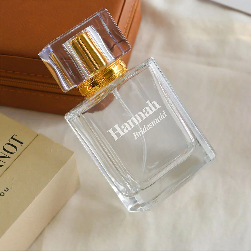 50ml Personalized Engraved Empty Perfume Bottle Container Glass Transparent Portable Fine Spray For Bridesmaid Groomsmen Gifts
