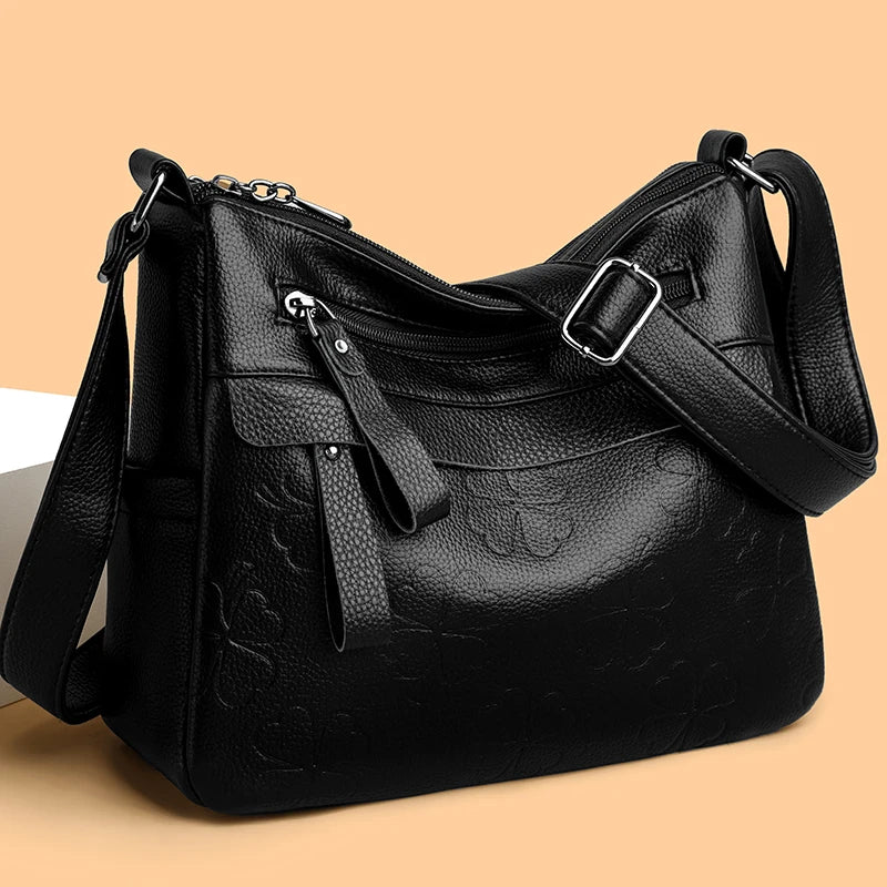 New Cowhide and Leather Tote Bag for Women Large Capacity Handbag Retro Printed pattern Female Shoulder Crossbody Shopper Bag