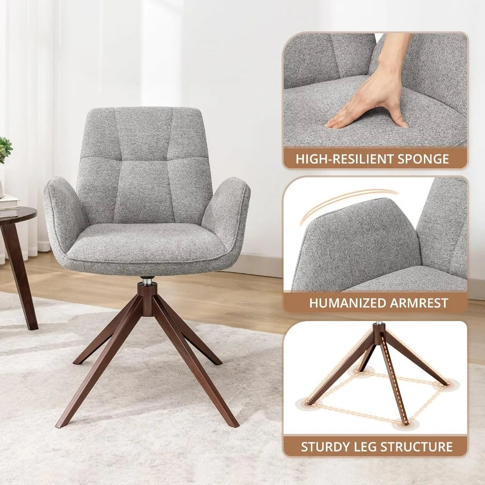 Modern Swivel Chair, Accent Chair with Armchair and Metal Legs,Fabric Cushion with Sponge Desk Chair No Wheels,Chairs