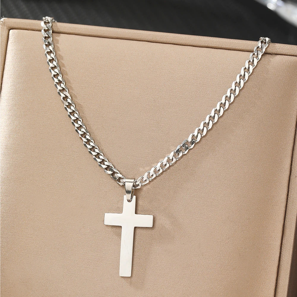 Stainless Steel Necklace New Style Pop Cross Chunky Chain Cross Pendant Hip Hop Necklace For Women Jewelry Party Gift Daily Wear