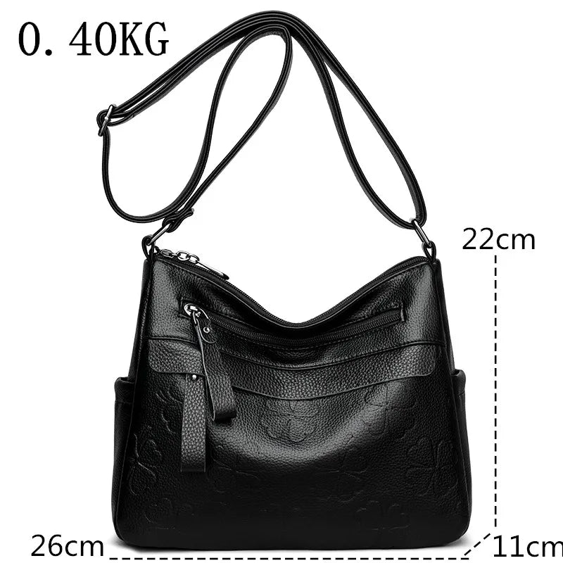 New Cowhide and Leather Tote Bag for Women Large Capacity Handbag Retro Printed pattern Female Shoulder Crossbody Shopper Bag