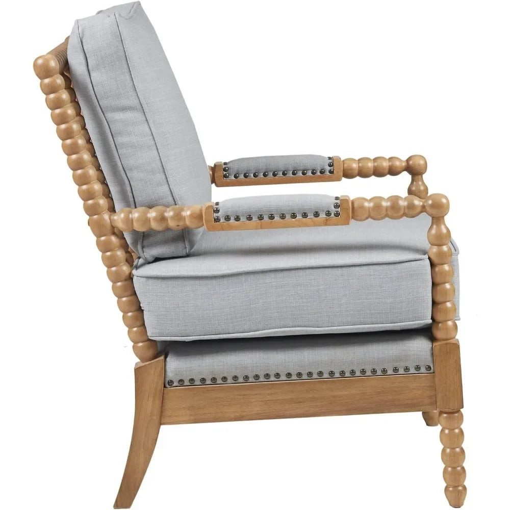 Modern Accent Chairs Padded Solid Wood Armrest and Frame Oakwood Finish,Upholstered Seat,Bedroom,Family Living Room,Light Blue