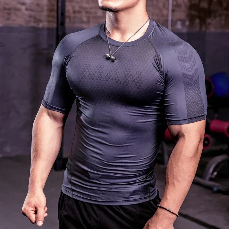 Men Tight Bodybuilding Sport T-shirt Quick Dry Running Shirt Short Sleeve Compression Top Gym Men Fitness Sweatshirt Workout