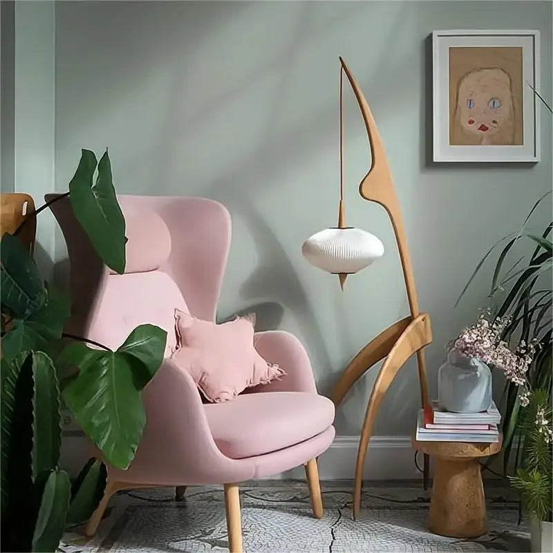 Modern Simple Walnut Solid Wood Floor Lamp Living Room Net Red Bedroom Bedside Creative Exhibition Hall Corner Standing Light
