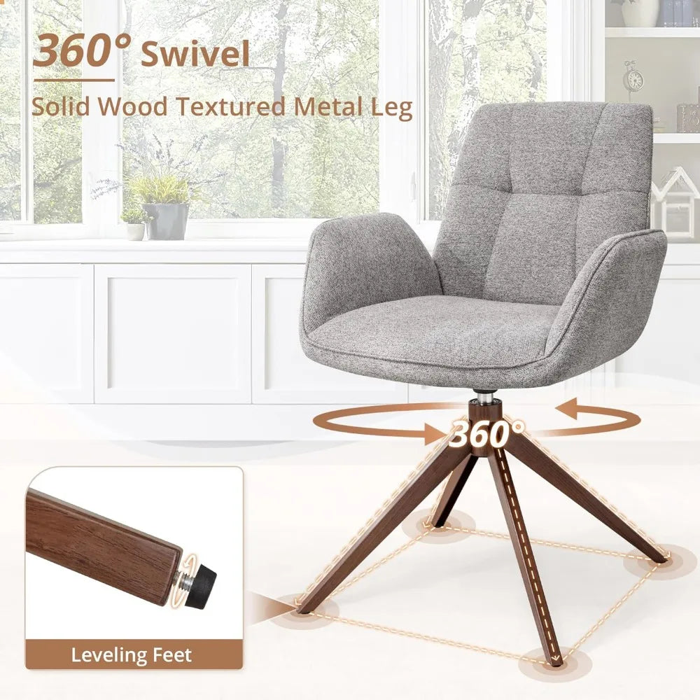 Modern Swivel Chair, Accent Chair with Armchair and Metal Legs,Fabric Cushion with Sponge Desk Chair No Wheels,Chairs