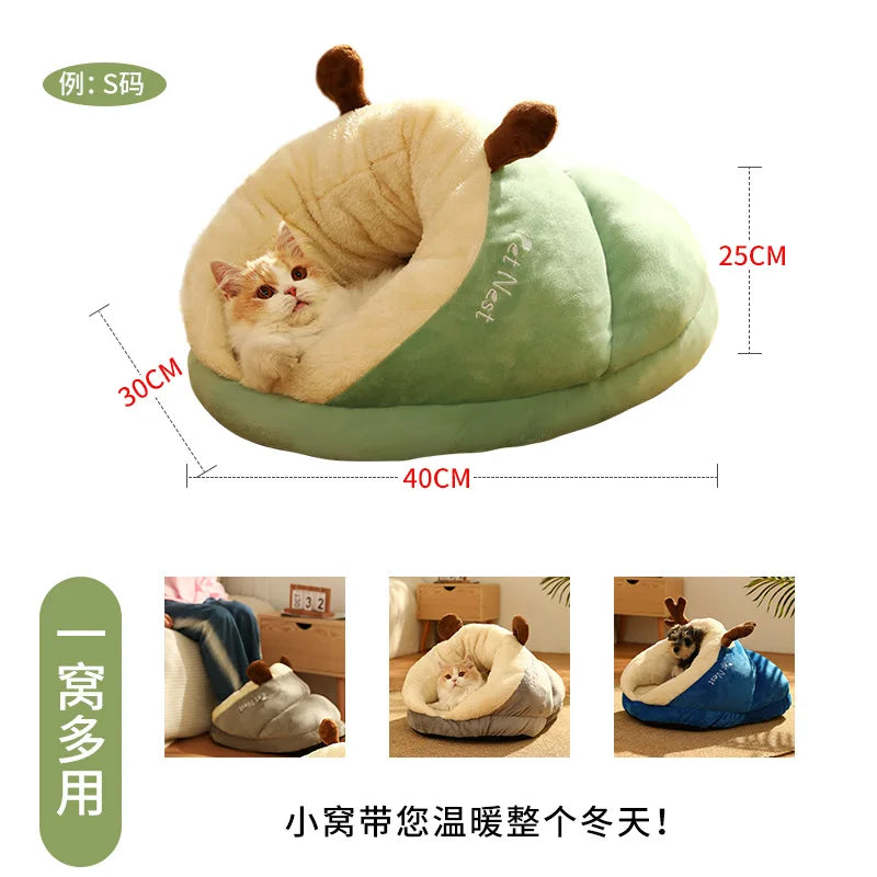 Winter Warm Dog Bed Soft Plush Pet Nest for Small Dogs Cats Thicken Cozy Puppy Kitten Sleeping Bag Cute Cat Cave Pet Supplies