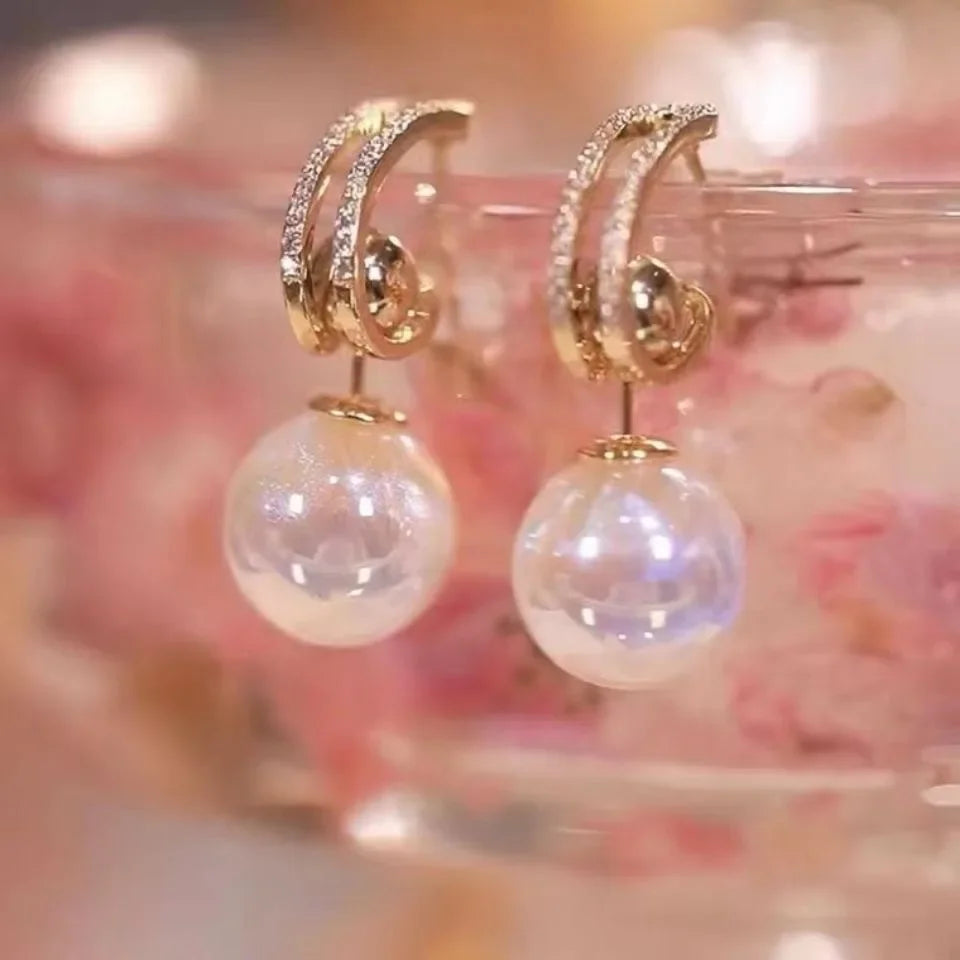 2024 New Classic Elegant Imitation Double Pearl Dangle Earrings For Women Crystal Long Tassel Drop Earring Wedding Jewelry Gifts