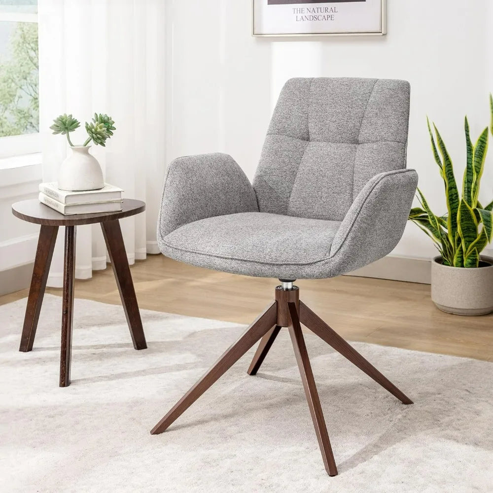 Modern Swivel Chair, Accent Chair with Armchair and Metal Legs,Fabric Cushion with Sponge Desk Chair No Wheels,Chairs