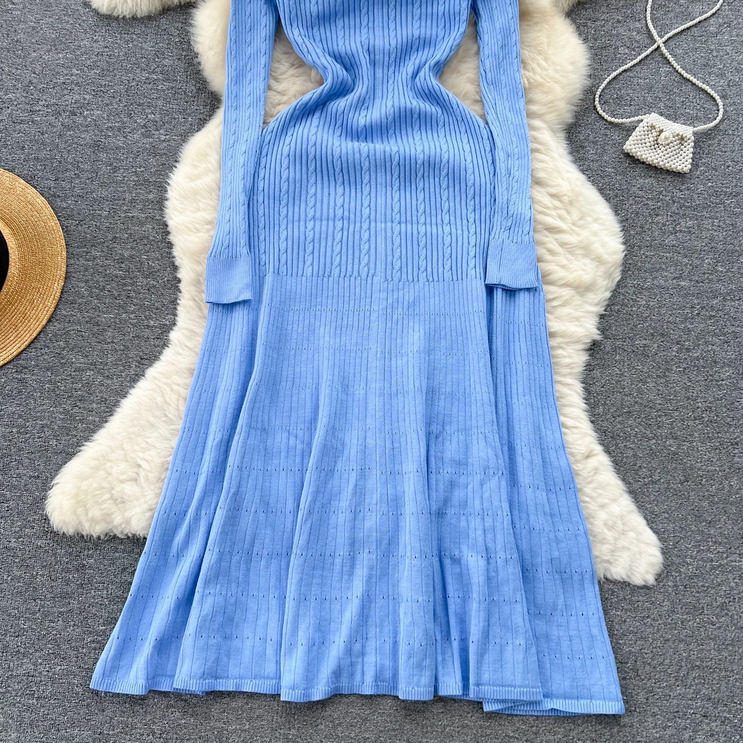 Elegant V Neck Single Breasted Embroidery Long Sleeve Knit A-line Dress Slim Fashion Sweater Sexy Women Autumn Winter Clothing