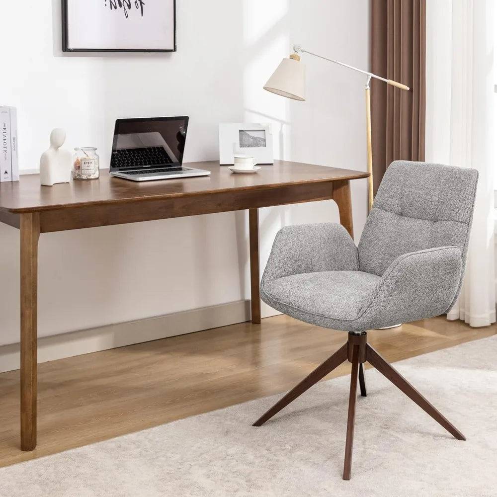 Modern Swivel Chair, Accent Chair with Armchair and Metal Legs,Fabric Cushion with Sponge Desk Chair No Wheels,Chairs