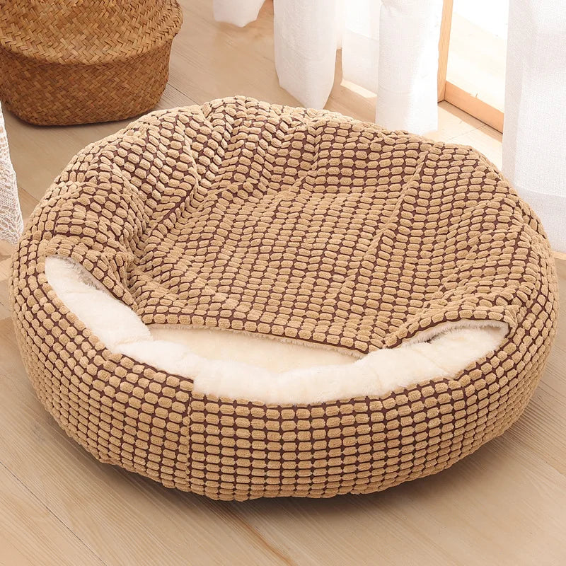 Round Animal Bed Pet Bed Soft Fleece Thicken Nest Dog Kennel Cat Semi-enclosed Sleeping Bag Puppy Cozy Dog Bed Sofa Pet Supply