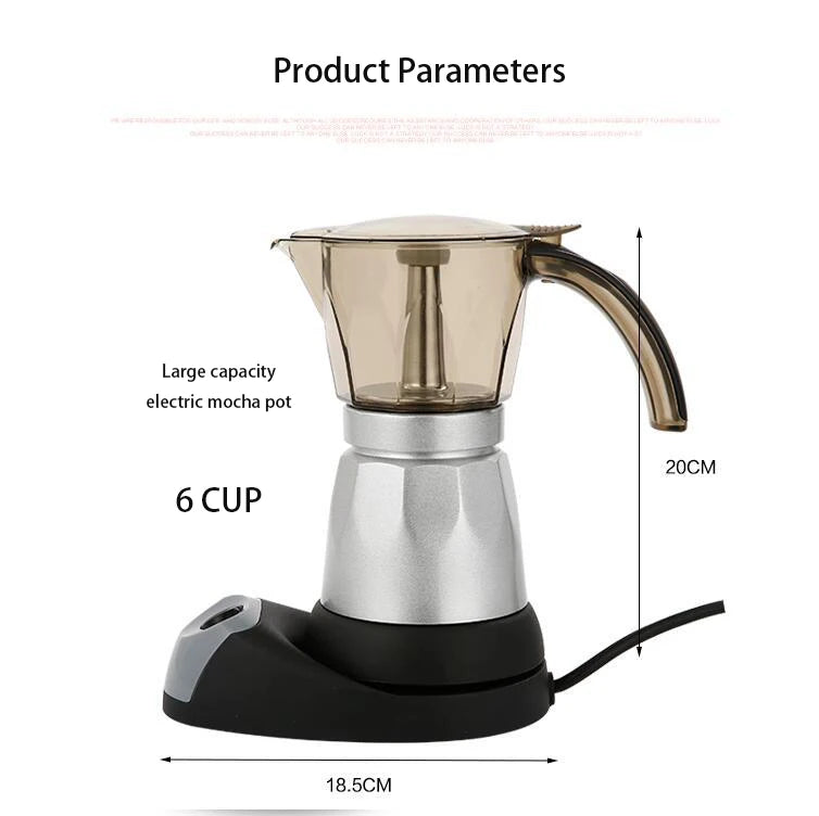 Portable Electric Coffee Machine, Stainless Steel, Espresso Maker, Mocha Pot, Home Kitchen Tools, EU Plug, 3Cup, 6Cup