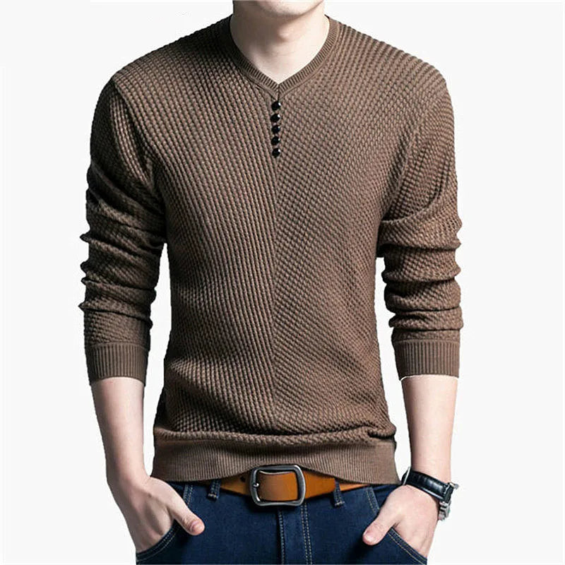 Spring Autumn Sweaters Pullover Men V Neck Men Sweater Casual Long Sleeve Brand Mens Slim Fit Knitted Sweaters Pullovers