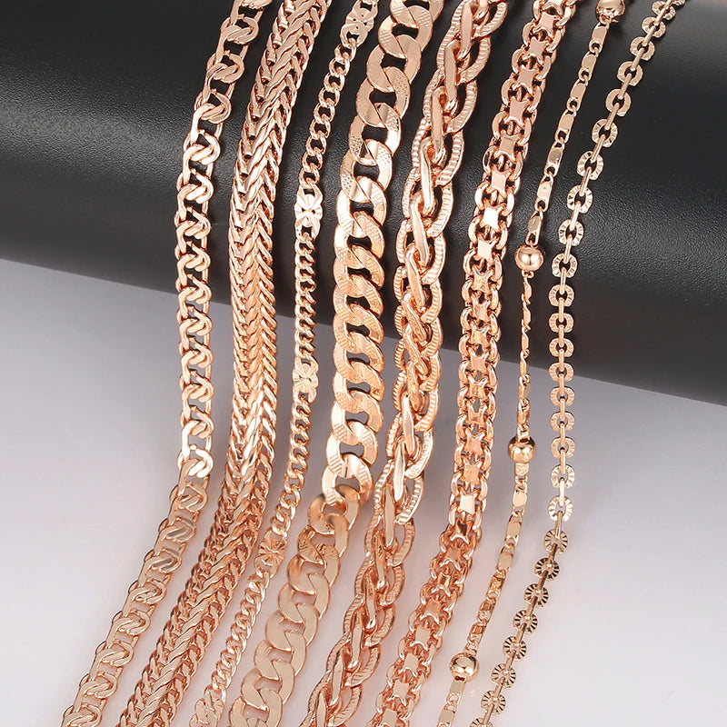 10 Style 50cm 60cm Men Women Necklace 585 Rose Gold Color ChainJewelry