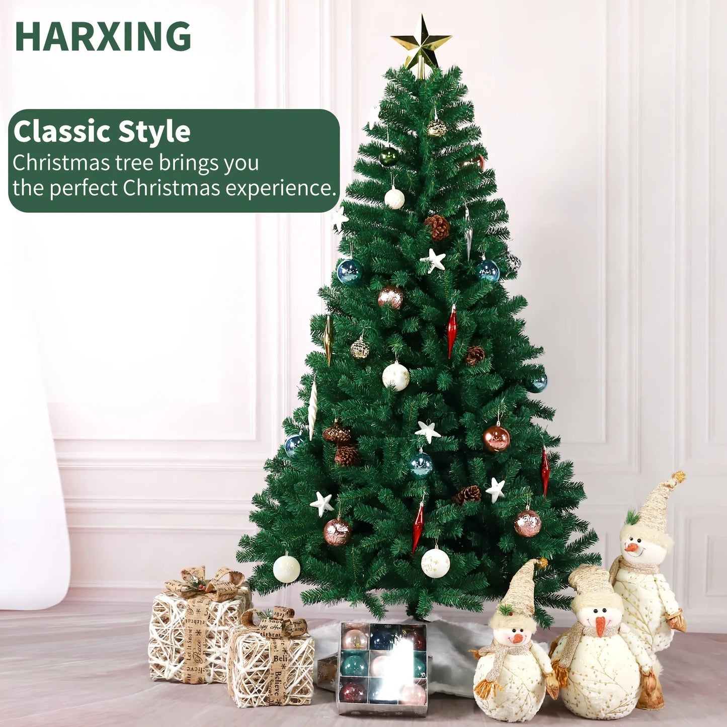 Christmas Ball Christmas Tree Ornament Artificial Christmas Tree With Foldable Stable Metal Stand, Premium Green Artificial