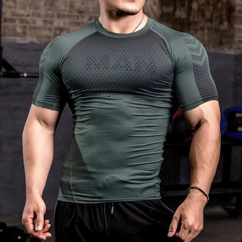 Men Tight Bodybuilding Sport T-shirt Quick Dry Running Shirt Short Sleeve Compression Top Gym Men Fitness Sweatshirt Workout