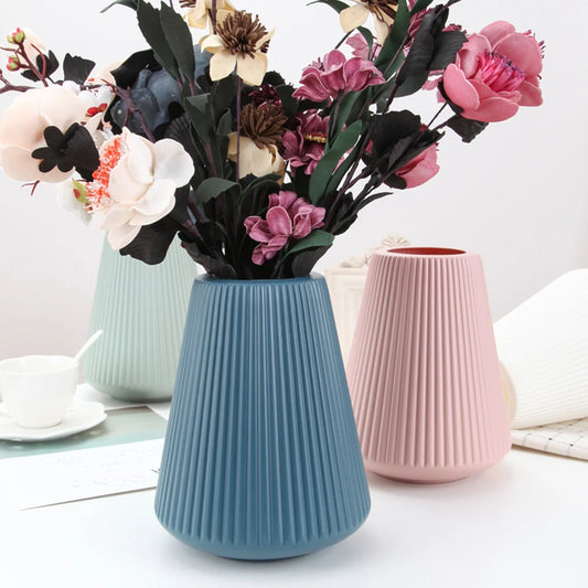 Nordic Flower Vase Imitation Ceramic Plastic Flower Vase Pot Home Living Room Desktop Decoration Creative Wedding Arrangement