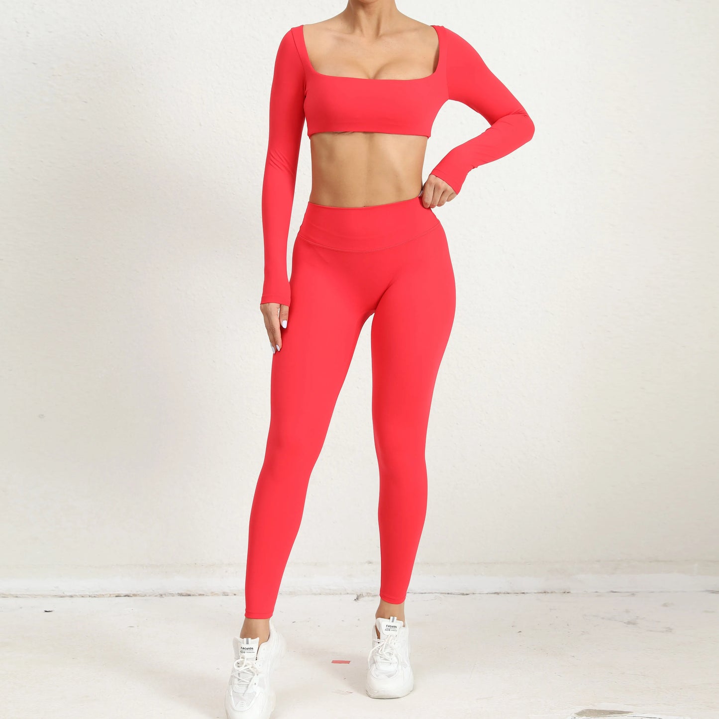 Women Tracksuit Yoga Set 2PCS Sportswear Workout Clothes Athletic Wear Gym Legging Fitness Bra Crop Top Long Sleeve Sports Suits