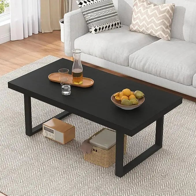 Industrial Coffee Table, Modern Simple Wood and Metal Table, Minimalist Rectangle Wooden Living Room Table