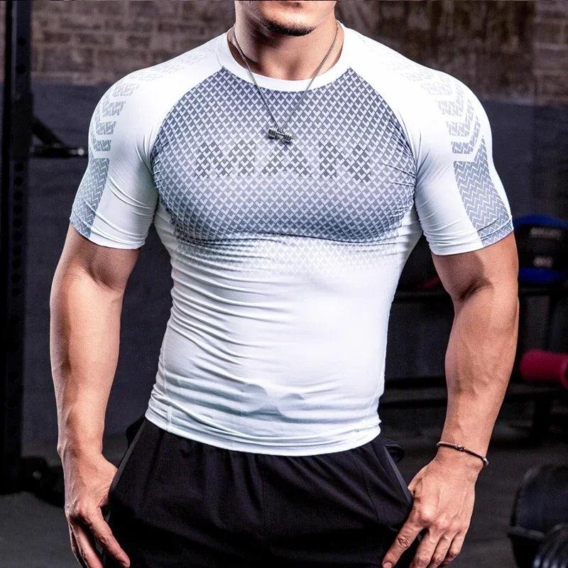 Men Tight Bodybuilding Sport T-shirt Quick Dry Running Shirt Short Sleeve Compression Top Gym Men Fitness Sweatshirt Workout