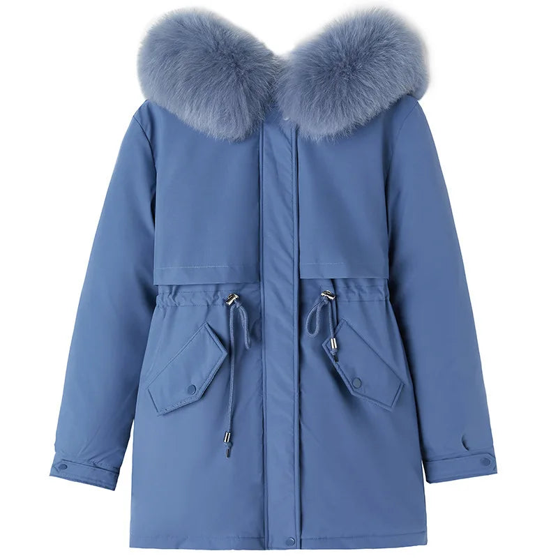 Women Parka 2024 New Fashion Long Coat Wool Liner Hooded Parkas Winter Jacket Slim with Fur Collar Warm Snow Wear Padded Clothes