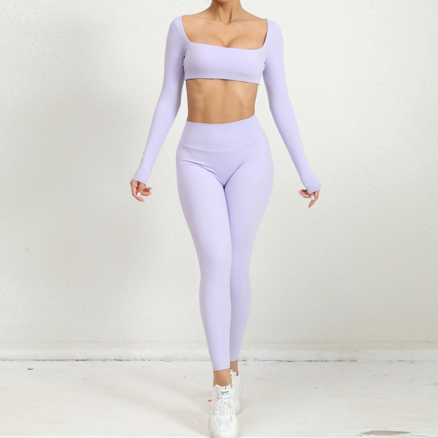 Women Tracksuit Yoga Set 2PCS Sportswear Workout Clothes Athletic Wear Gym Legging Fitness Bra Crop Top Long Sleeve Sports Suits