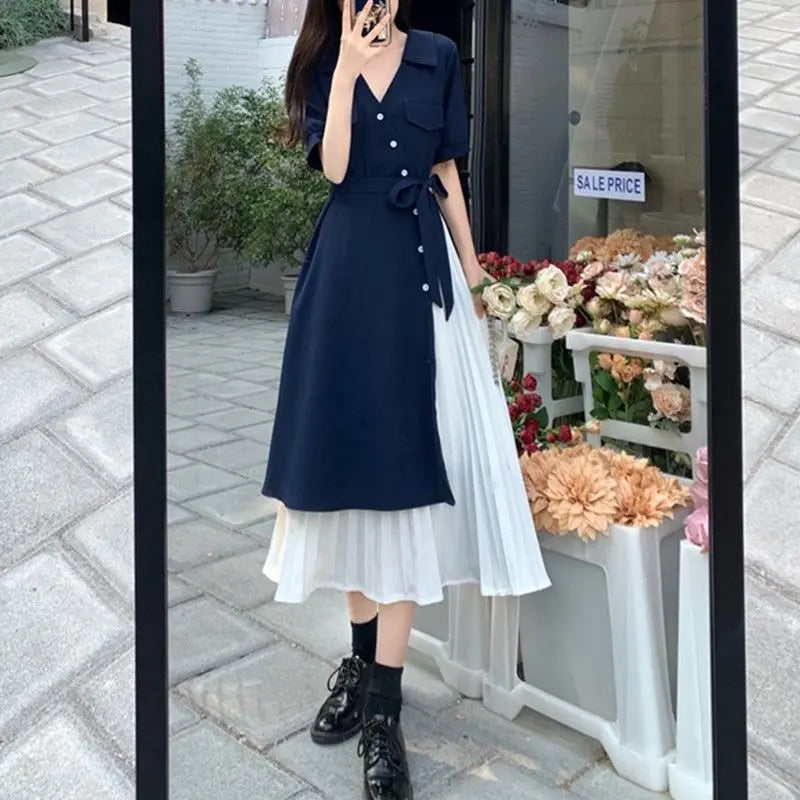 V-Neck Long Dress Korean Fashion Robe Playa Summer Dresses Women 2024 Casual Urban Trendyol Female Clothing Elegant Gowns Basic