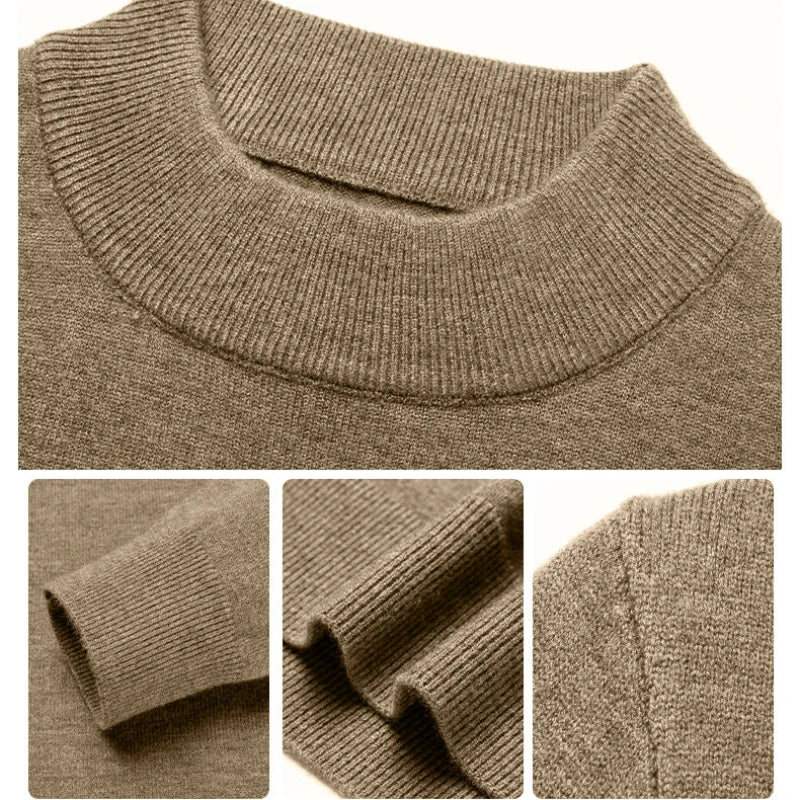 High Quality Winter Men's Thicken Sweater Mock Neck Simple Basic Skin-friendly Elasticity Pullovers Business Inner WearSweater