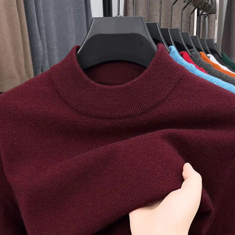 High Quality Winter Men's Thicken Sweater Mock Neck Simple Basic Skin-friendly Elasticity Pullovers Business Inner WearSweater