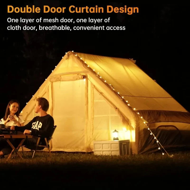 Inflatable Camping Tent with Pump Tents Easy Setup Waterproof Windproof Outdoor Blow Up Luxury Cabin Mesh Windows Doors