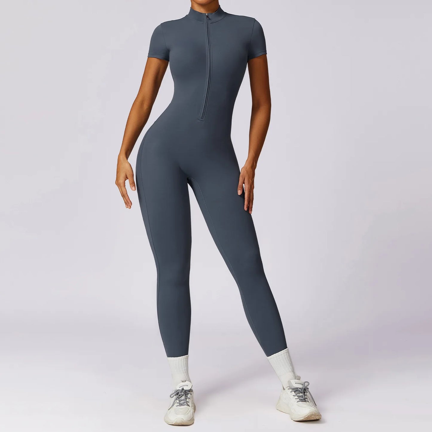 Women Sportswear Zipper Rompers Sports Jumpsuit Woman Fitness Overalls Workout Yoga Set Female Gym Short Sleeve One-Piece Suit