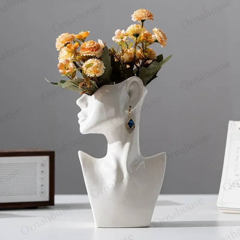 Modern Ceramic Vase Art Abstract Side Face Vase Head Dried Living Room Office Decoration Home Decor Flowers Table Decoration